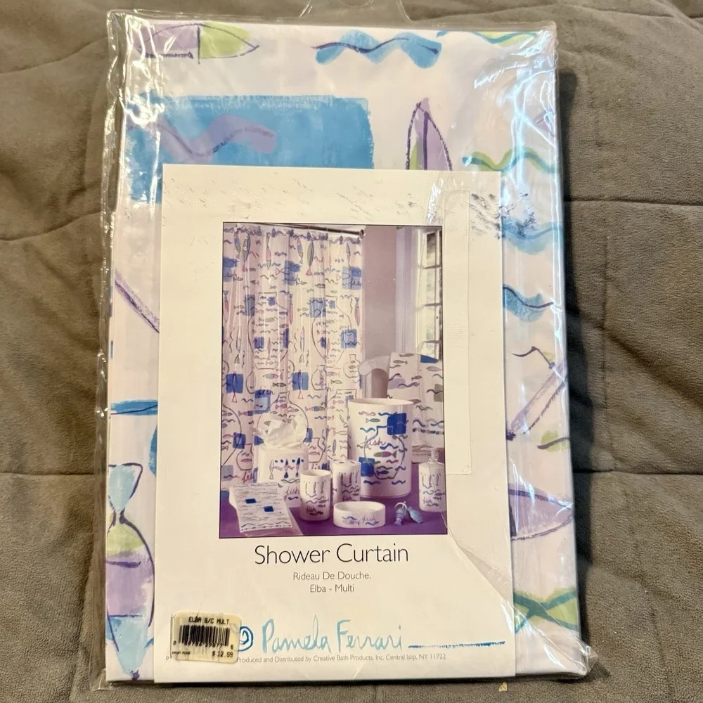 Vintage Fish Print Shower Curtain Vinyl Beach Bathroom Decor Pamela‎ Ferrari USA